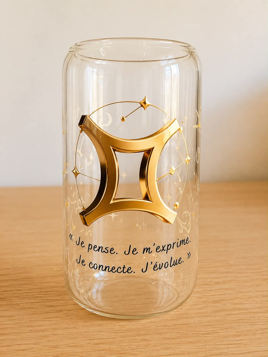 Verre Gémeaux - Je pense. Je m'exprime. Je connecte. J'évolue